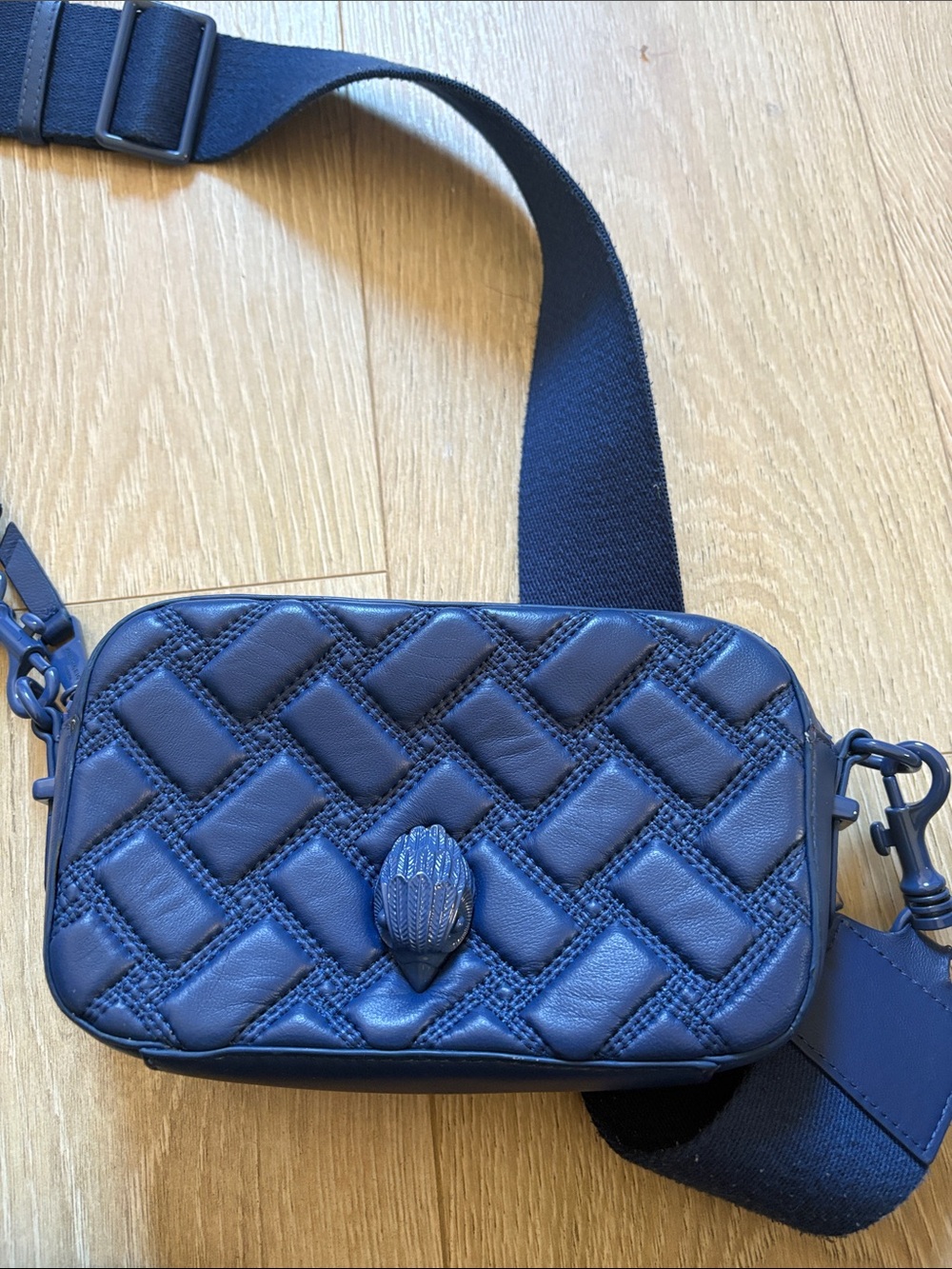 Kurt Geiger Navy Quilted Leather Crossbody with Shell Detail